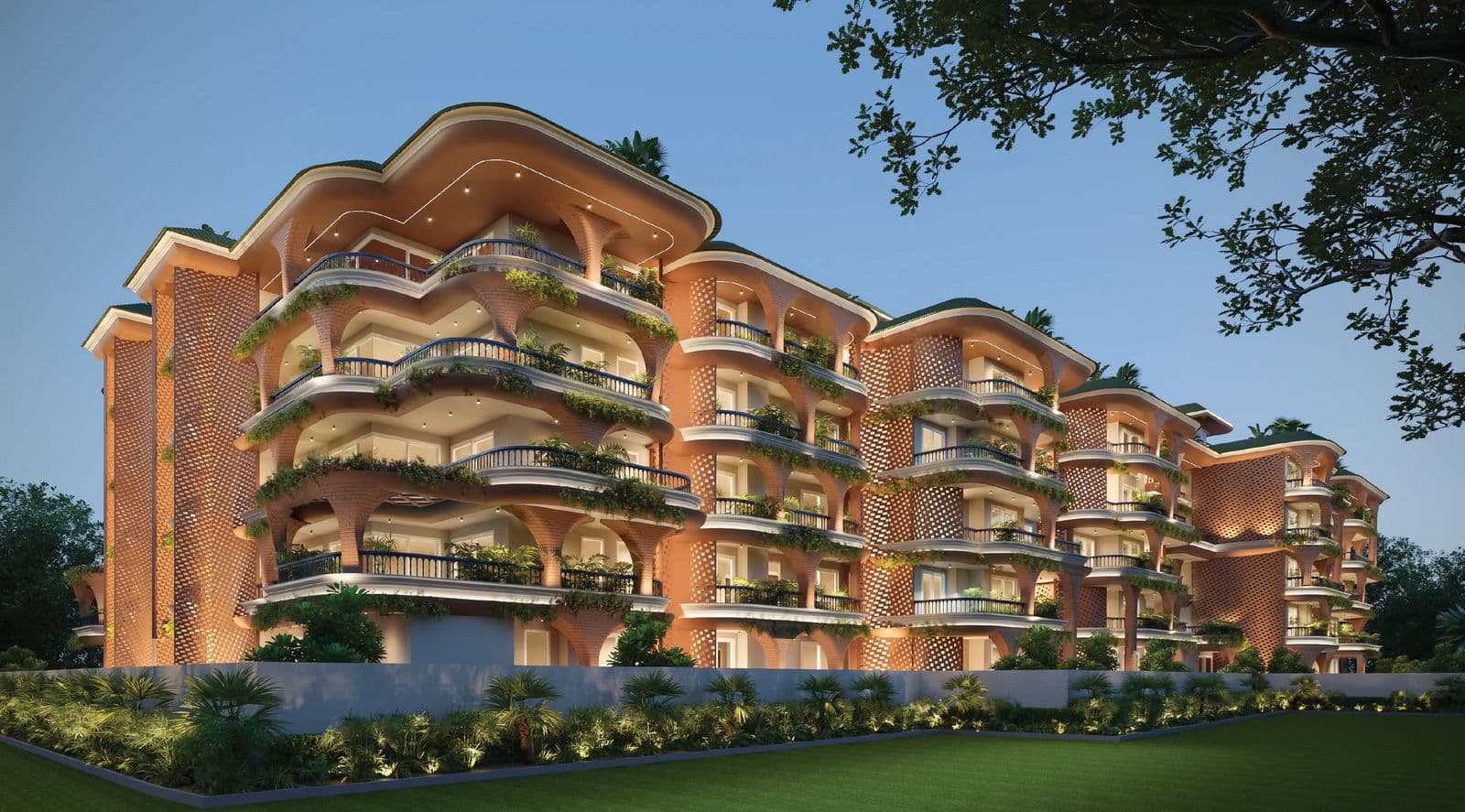 Dusk facade at Amora Horizon, Nerul