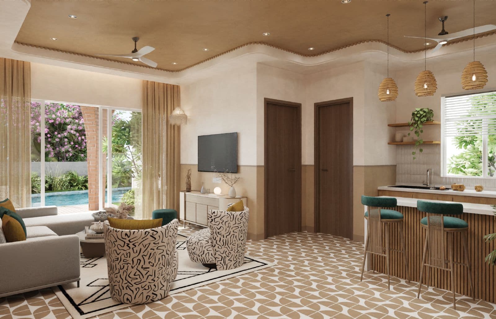 Living room and kitchen at Amora Horizon