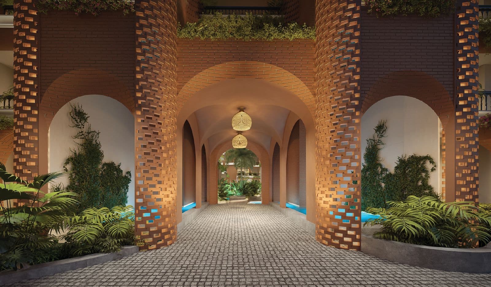 Arched entrance court at Amora Horizon