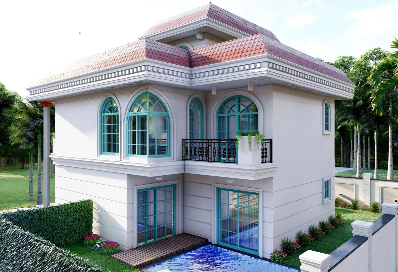 Villa rear with pool at Casa De Fresco