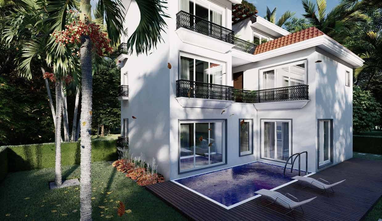 Back view with private pool at The Floretta
